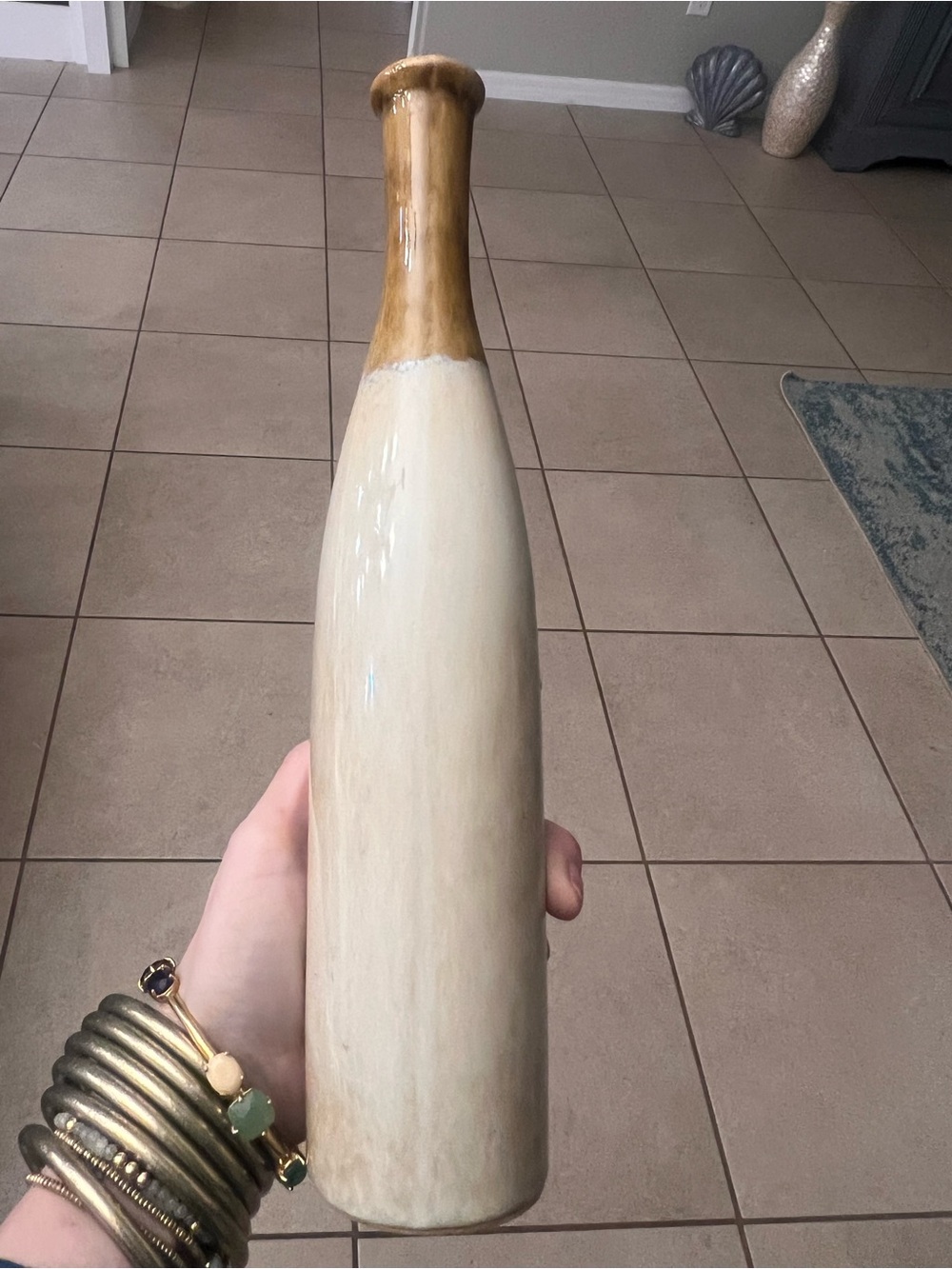 Neutral Two-Tone Ceramic Decorative Vase - Cream and Tan
